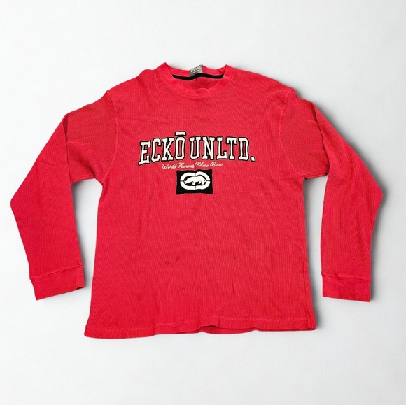 Ecko Unltd Men Large Red Rhino Skater Vintage Y2K Streetwear Long Sleeve Shirt - Picture 1 of 9